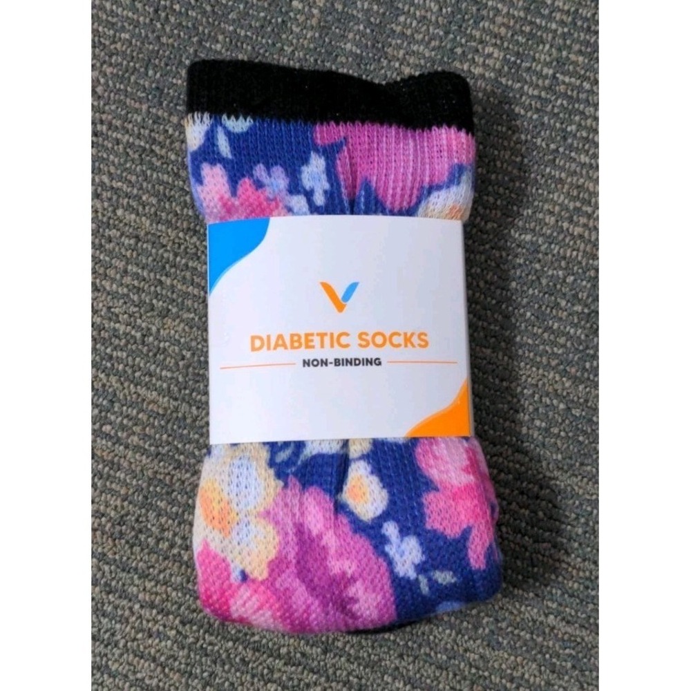 Viasox‎ Easystretch Socks Size Large Floral Print Non-Binding Diabetic
